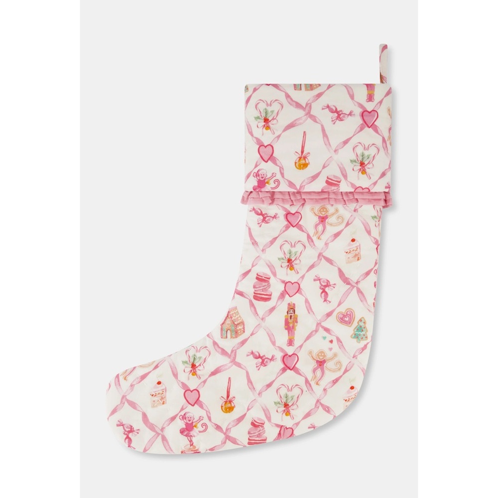 LoveShackFancy x Roller Rabbit Sugarplum Lattice Quilted Ruffle Stocking